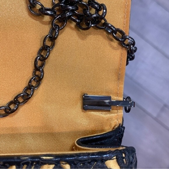Inge Christopher Charlotte Filligree Black & Gold Leather Clutch - Picture 8 of 10